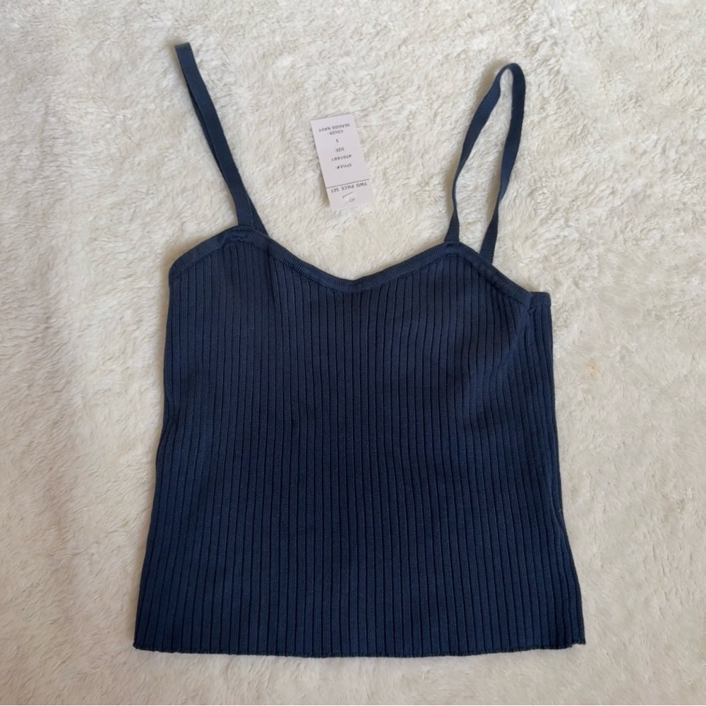 Olive + Oak Navy Blue Ribbed Women's Spaghetti Strap Top Size Small